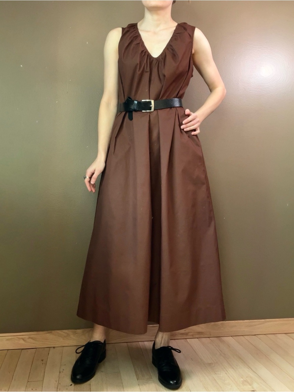 Brown Sleeveless Maxi Dress with V-Neck